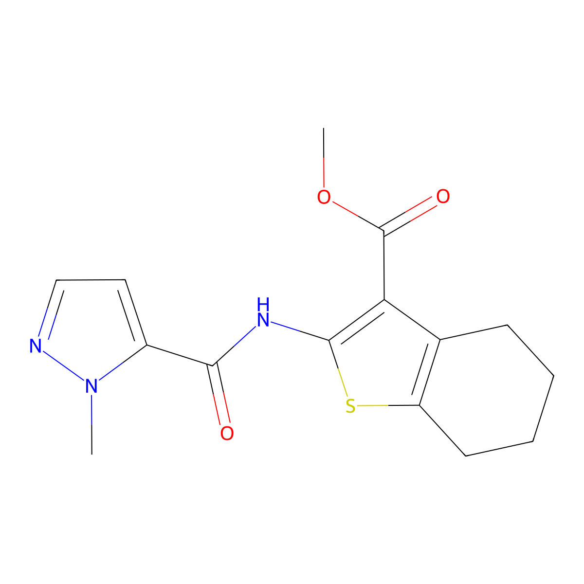 methyl 2-{[(1-methyl-1H-pyrazol-5-yl)carbonyl]amino}-4,5,6,7-tetrahydro-1-benzothiophene-3-carboxylate molecular structure, CAS 515849-96-4