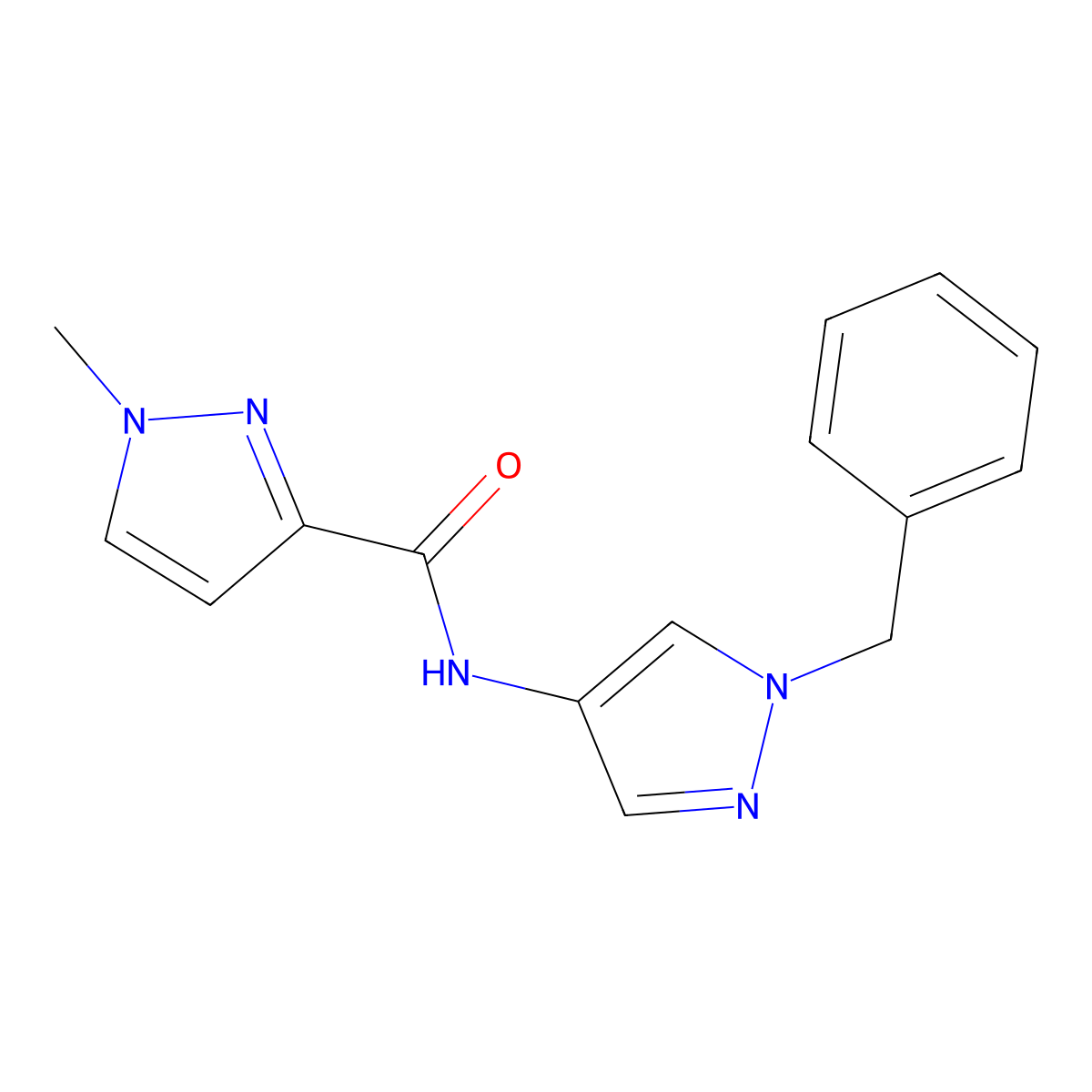 N-(1-benzyl-1H-pyrazol-4-yl)-1-methyl-1H-pyrazole-3-carboxamide molecular structure, CAS 515849-98-6