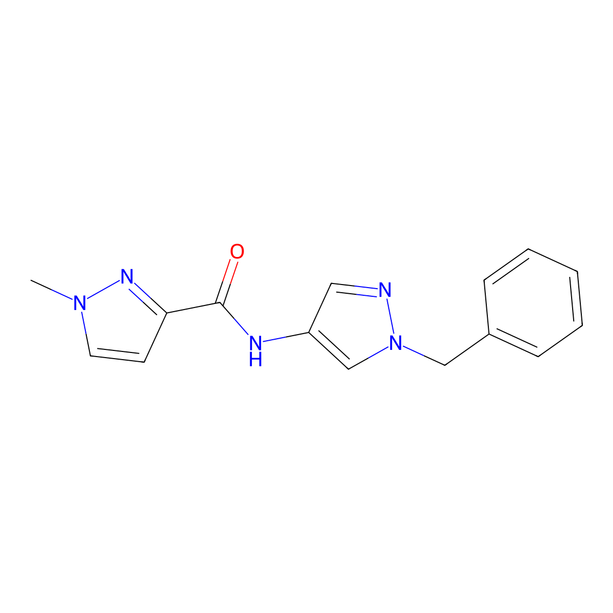N-(1-benzyl-1H-pyrazol-4-yl)-1-methyl-1H-pyrazole-3-carboxamide molecular structure, CAS 515849-98-6