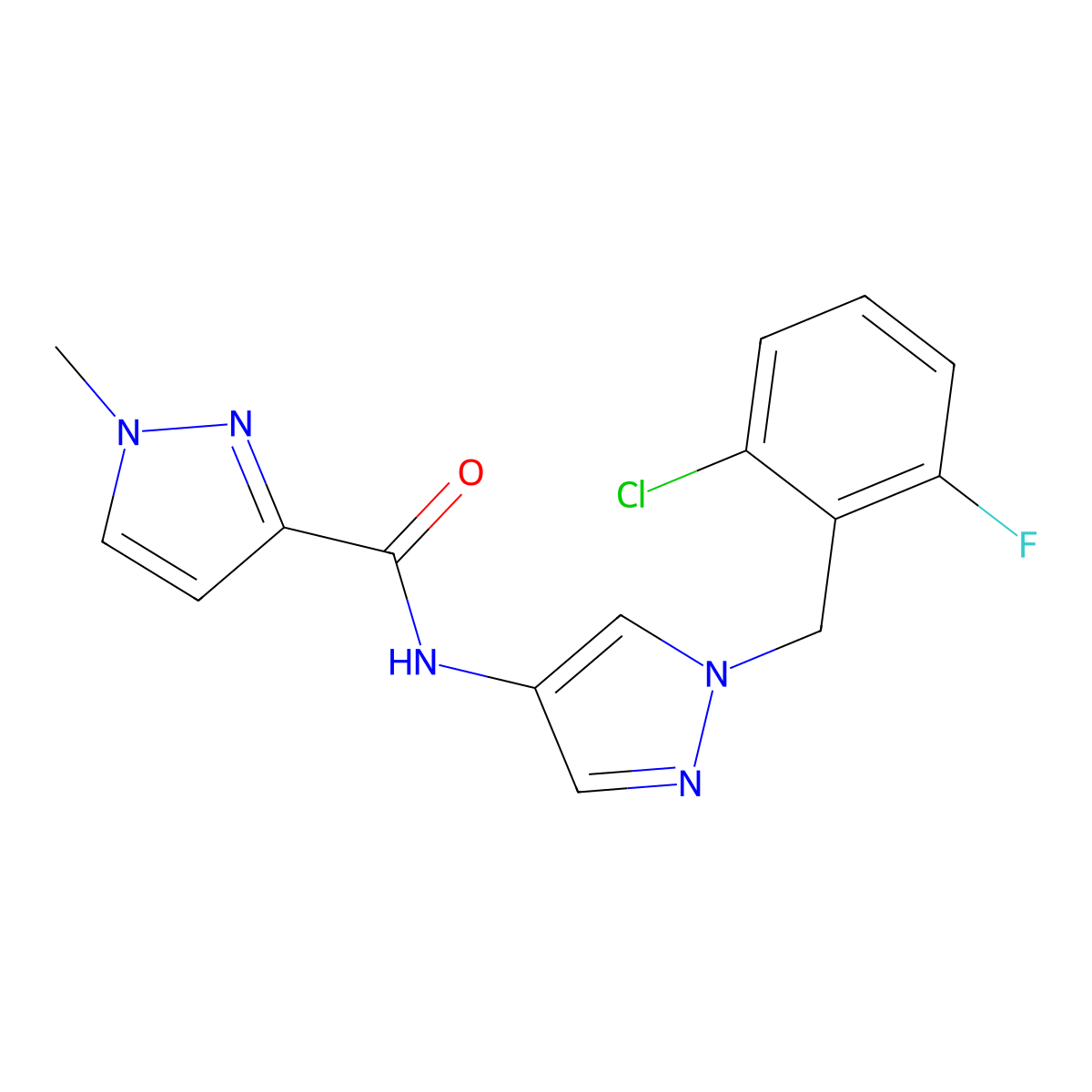 N-[1-(2-chloro-6-fluorobenzyl)-1H-pyrazol-4-yl]-1-methyl-1H-pyrazole-3-carboxamide molecular structure, CAS 515850-09-6