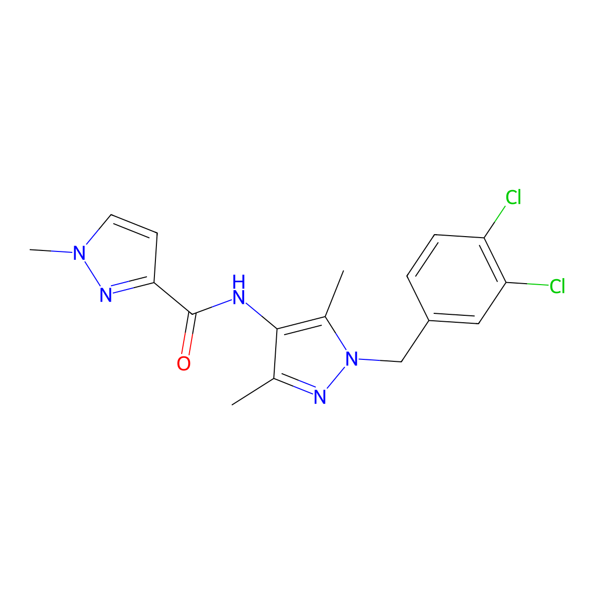 N-[1-(3,4-dichlorobenzyl)-3,5-dimethyl-1H-pyrazol-4-yl]-1-methyl-1H-pyrazole-3-carboxamide molecular structure, CAS 515850-16-5