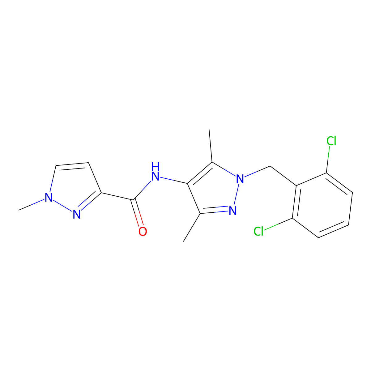 N-[1-(2,6-dichlorobenzyl)-3,5-dimethyl-1H-pyrazol-4-yl]-1-methyl-1H-pyrazole-3-carboxamide molecular structure, CAS 515850-18-7