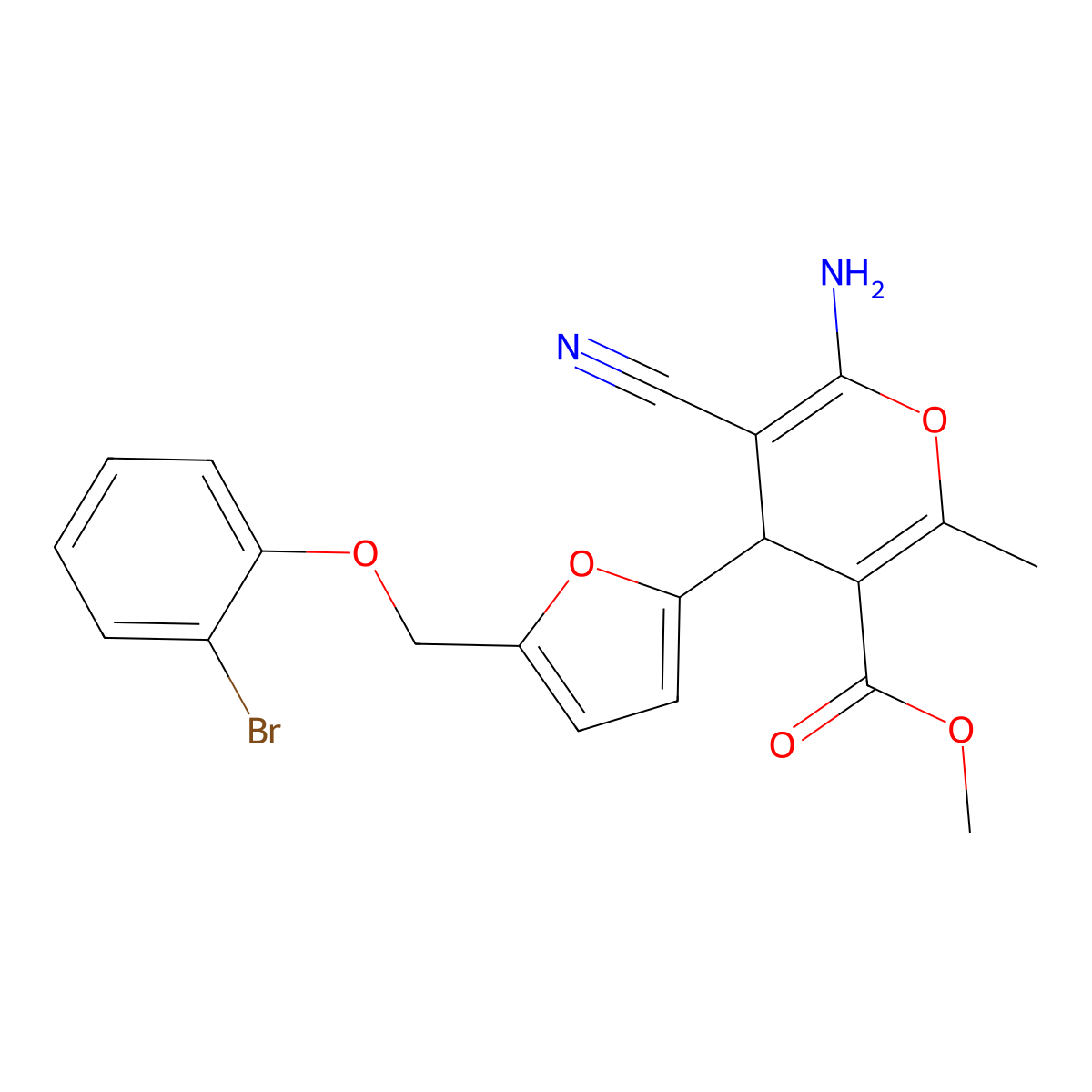 methyl 6-amino-4-[5-[(2-bromophenoxy)methyl]furan-2-yl]-5-cyano-2-methyl-4H-pyran-3-carboxylate molecular structure, CAS 515857-27-9