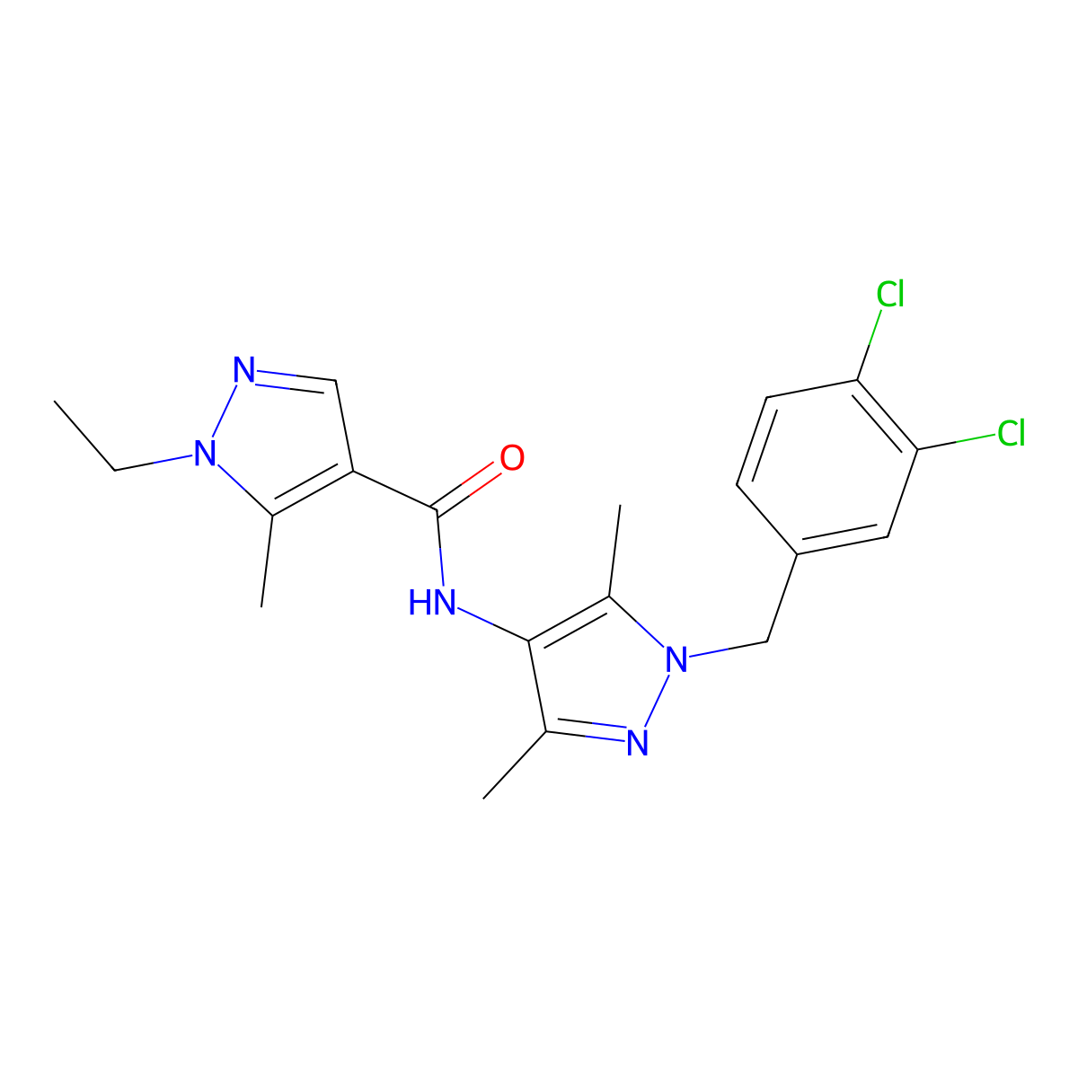 N-[1-[(3,4-dichlorophenyl)methyl]-3,5-dimethylpyrazol-4-yl]-1-ethyl-5-methylpyrazole-4-carboxamide molecular structure, CAS 515857-37-1