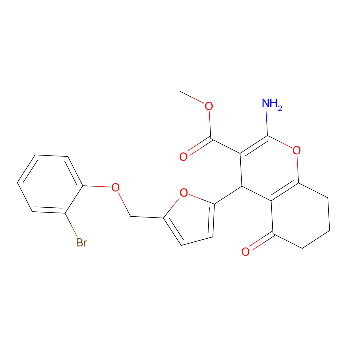 methyl 2-amino-4-{5-[(2-bromophenoxy)methyl]-2-furyl}-5-oxo-5,6,7,8-tetrahydro-4H-chromene-3-carboxylate molecular structure, CAS 515857-79-1