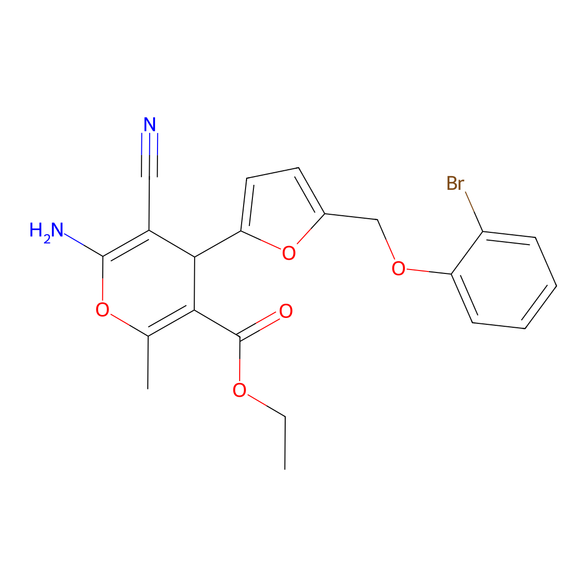 ethyl 6-amino-4-[5-[(2-bromophenoxy)methyl]furan-2-yl]-5-cyano-2-methyl-4H-pyran-3-carboxylate molecular structure, CAS 515857-87-1