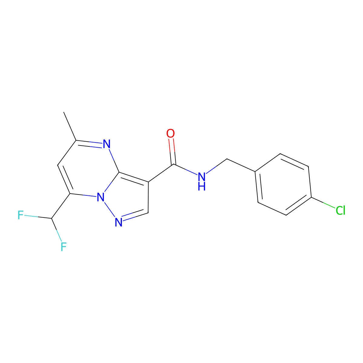 N-(4-chlorobenzyl)-7-(difluoromethyl)-5-methylpyrazolo[1,5-a]pyrimidine-3-carboxamide molecular structure, CAS 515857-96-2