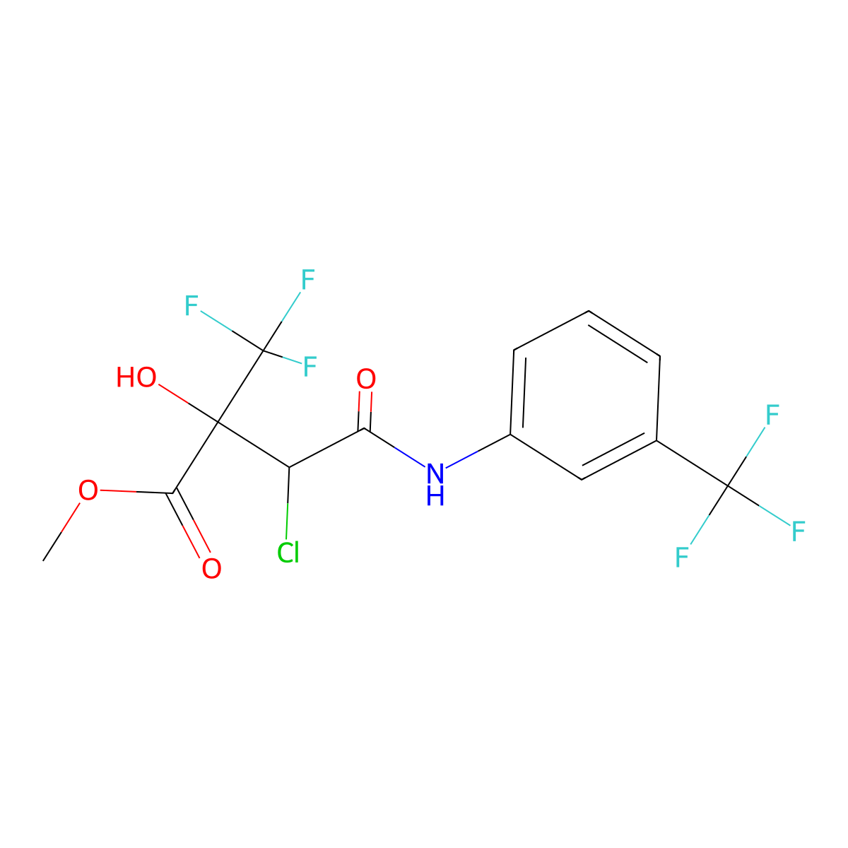Methyl 3-chloro-2-hydroxy-4-oxo-2-(trifluoromethyl)-4-((3-(trifluoromethyl)phenyl)amino)butanoate molecular structure, CAS 515857-98-4