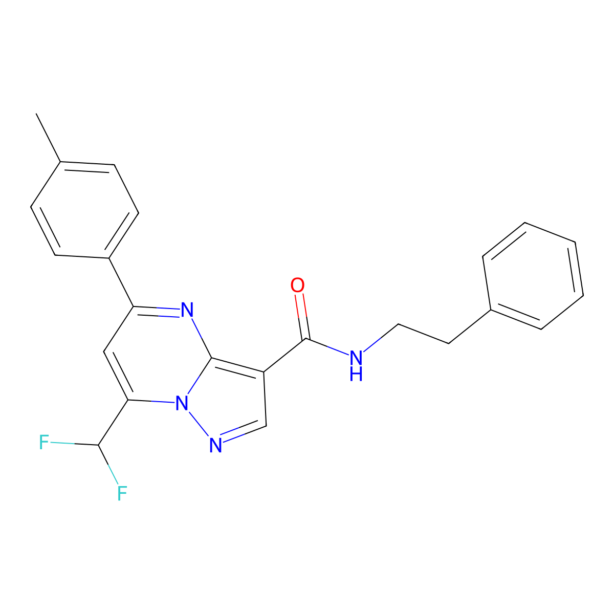 7-(difluoromethyl)-5-(4-methylphenyl)-N-(2-phenylethyl)pyrazolo[1,5-a]pyrimidine-3-carboxamide molecular structure, CAS 515858-04-5