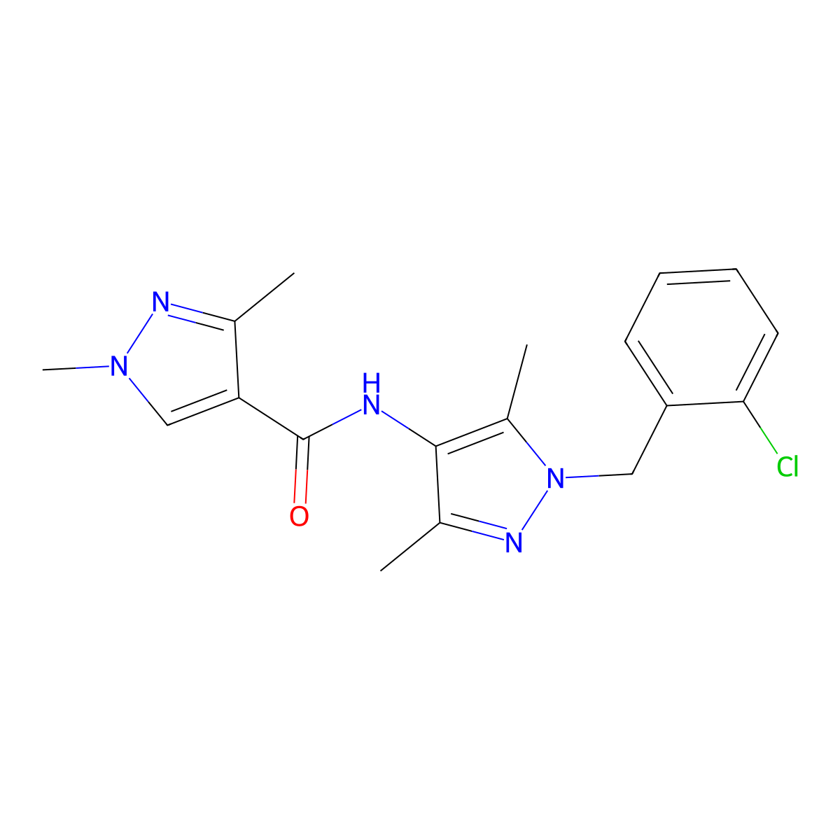 N-[1-[(2-chlorophenyl)methyl]-3,5-dimethylpyrazol-4-yl]-1,3-dimethylpyrazole-4-carboxamide molecular structure, CAS 515858-09-0