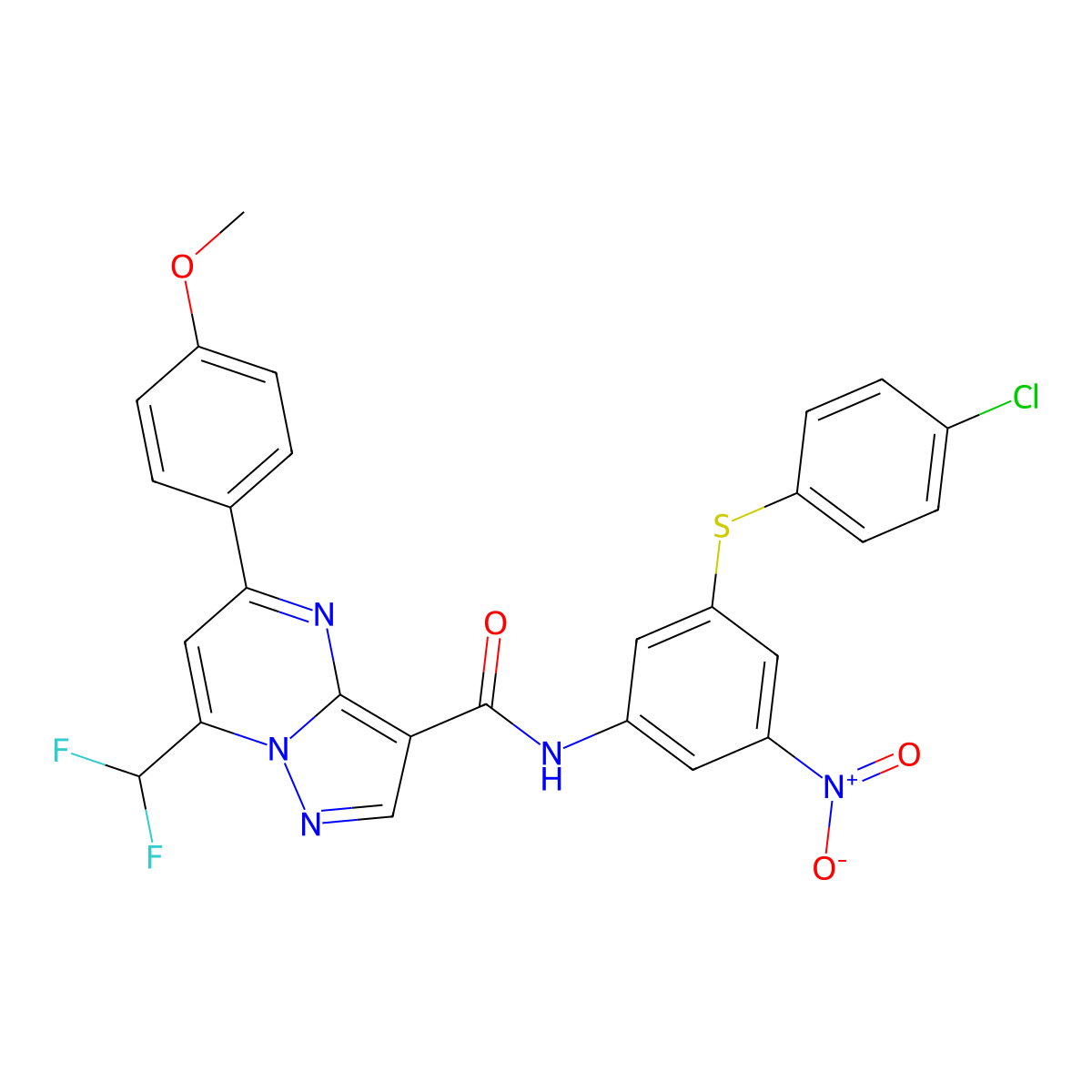 N-{3-[(4-chlorophenyl)sulfanyl]-5-nitrophenyl}-7-(difluoromethyl)-5-(4-methoxyphenyl)pyrazolo[1,5-a]pyrimidine-3-carboxamide molecular structure, CAS 515858-19-2