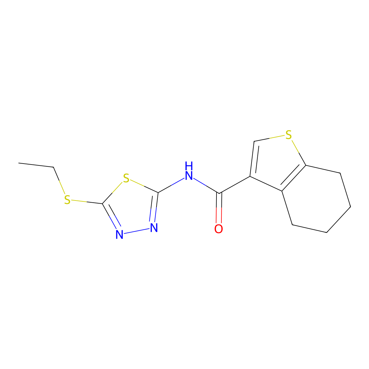 N-(5-ethylsulfanyl-1,3,4-thiadiazol-2-yl)-4,5,6,7-tetrahydro-1-benzothiophene-3-carboxamide molecular structure, CAS 515859-30-0