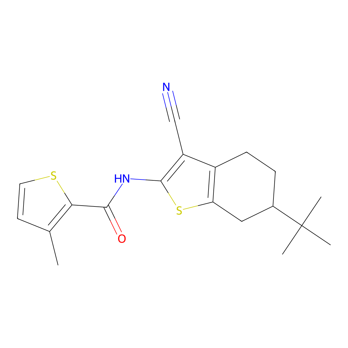 N-(6-tert-butyl-3-cyano-4,5,6,7-tetrahydro-1-benzothiophen-2-yl)-3-methylthiophene-2-carboxamide molecular structure, CAS 515859-65-1