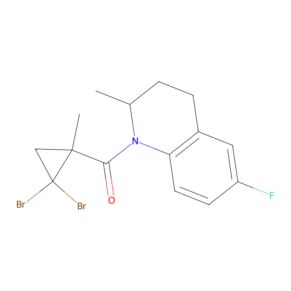 (2,2-dibromo-1-methylcyclopropyl)(6-fluoro-2-methyl-3,4-dihydroquinolin-1(2H)-yl)methanone molecular structure, CAS 515859-88-8