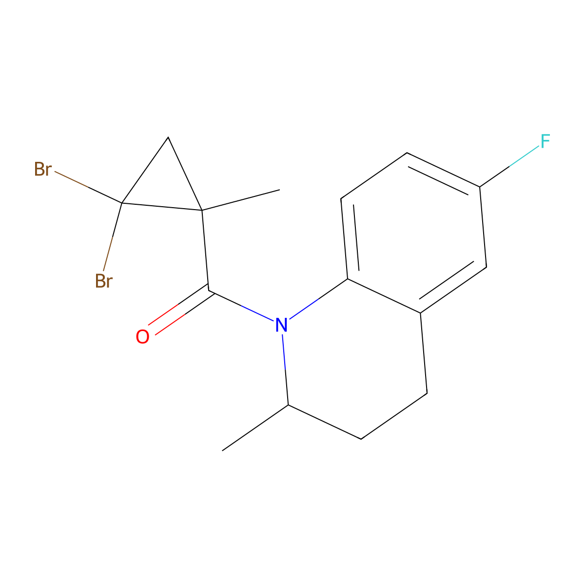 (2,2-dibromo-1-methylcyclopropyl)(6-fluoro-2-methyl-3,4-dihydroquinolin-1(2H)-yl)methanone molecular structure, CAS 515859-88-8