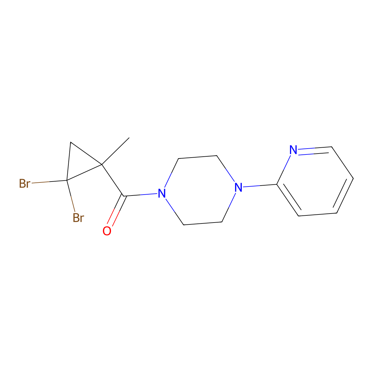 (2,2-Dibromo-1-methylcyclopropyl)-(4-pyridin-2-ylpiperazin-1-yl)methanone molecular structure, CAS 515860-39-6