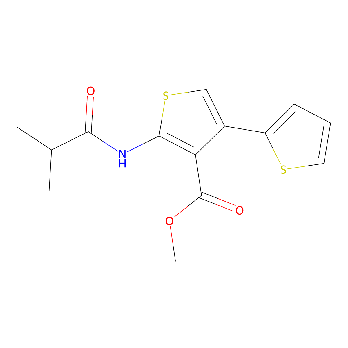 Methyl 2-(2-methylpropanoylamino)-4-thiophen-2-ylthiophene-3-carboxylate molecular structure, CAS 515860-65-8