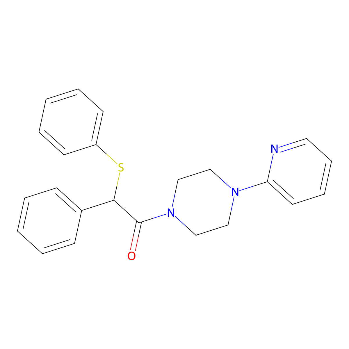 2-Phenyl-2-phenylsulfanyl-1-(4-pyridin-2-ylpiperazin-1-yl)ethanone molecular structure, CAS 515860-79-4