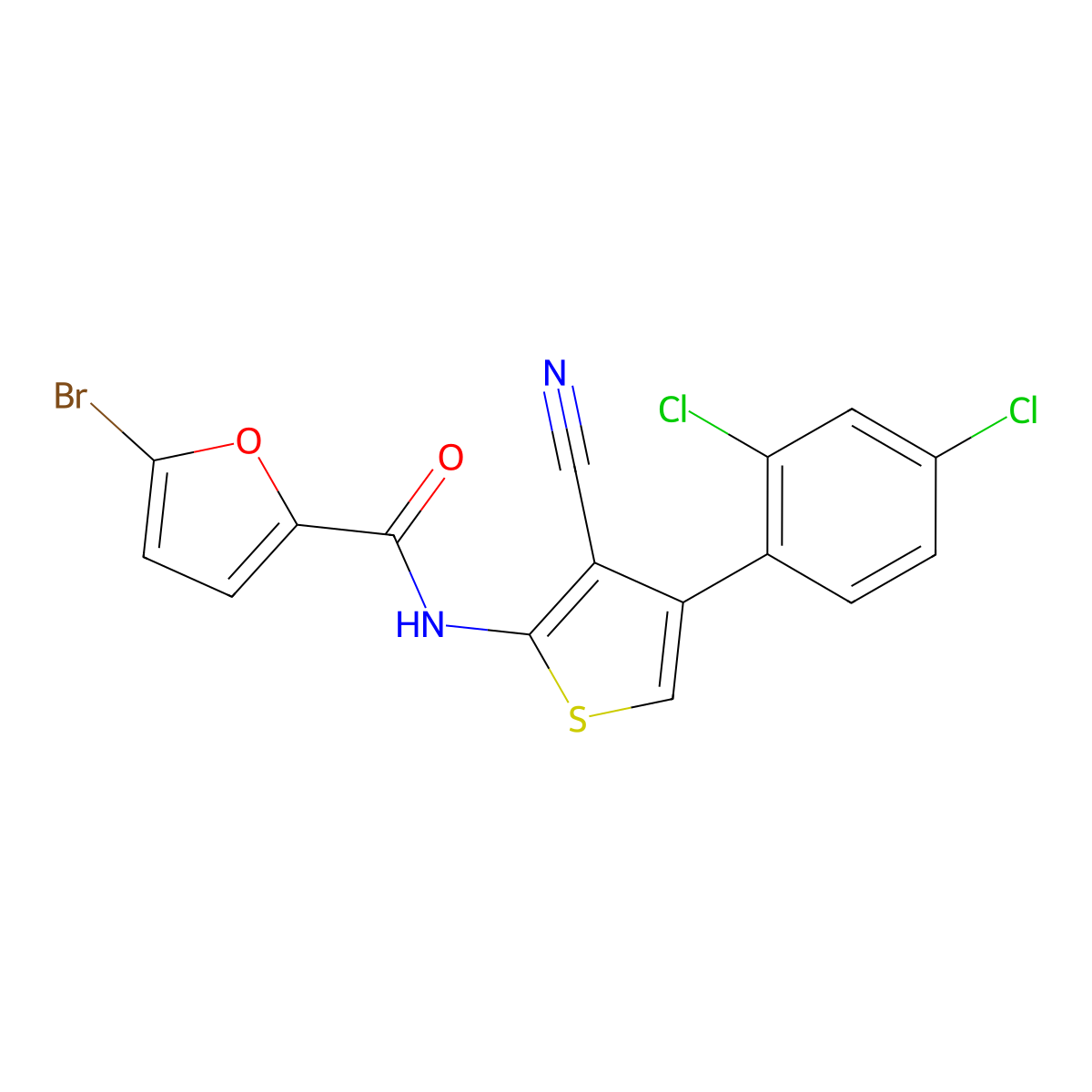 5-bromo-N-[3-cyano-4-(2,4-dichlorophenyl)thiophen-2-yl]furan-2-carboxamide molecular structure, CAS 515872-36-3