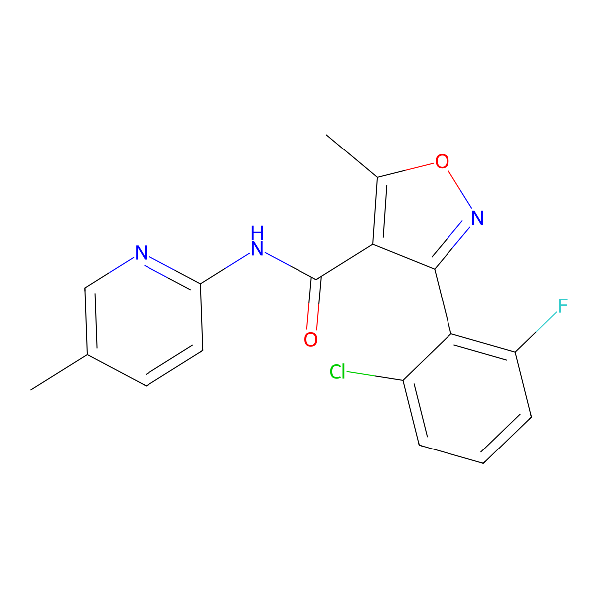 3-(2-chloro-6-fluorophenyl)-5-methyl-N-(5-methylpyridin-2-yl)-1,2-oxazole-4-carboxamide molecular structure, CAS 515872-51-2