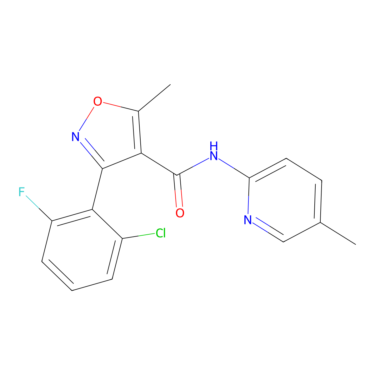 3-(2-chloro-6-fluorophenyl)-5-methyl-N-(5-methylpyridin-2-yl)-1,2-oxazole-4-carboxamide molecular structure, CAS 515872-51-2