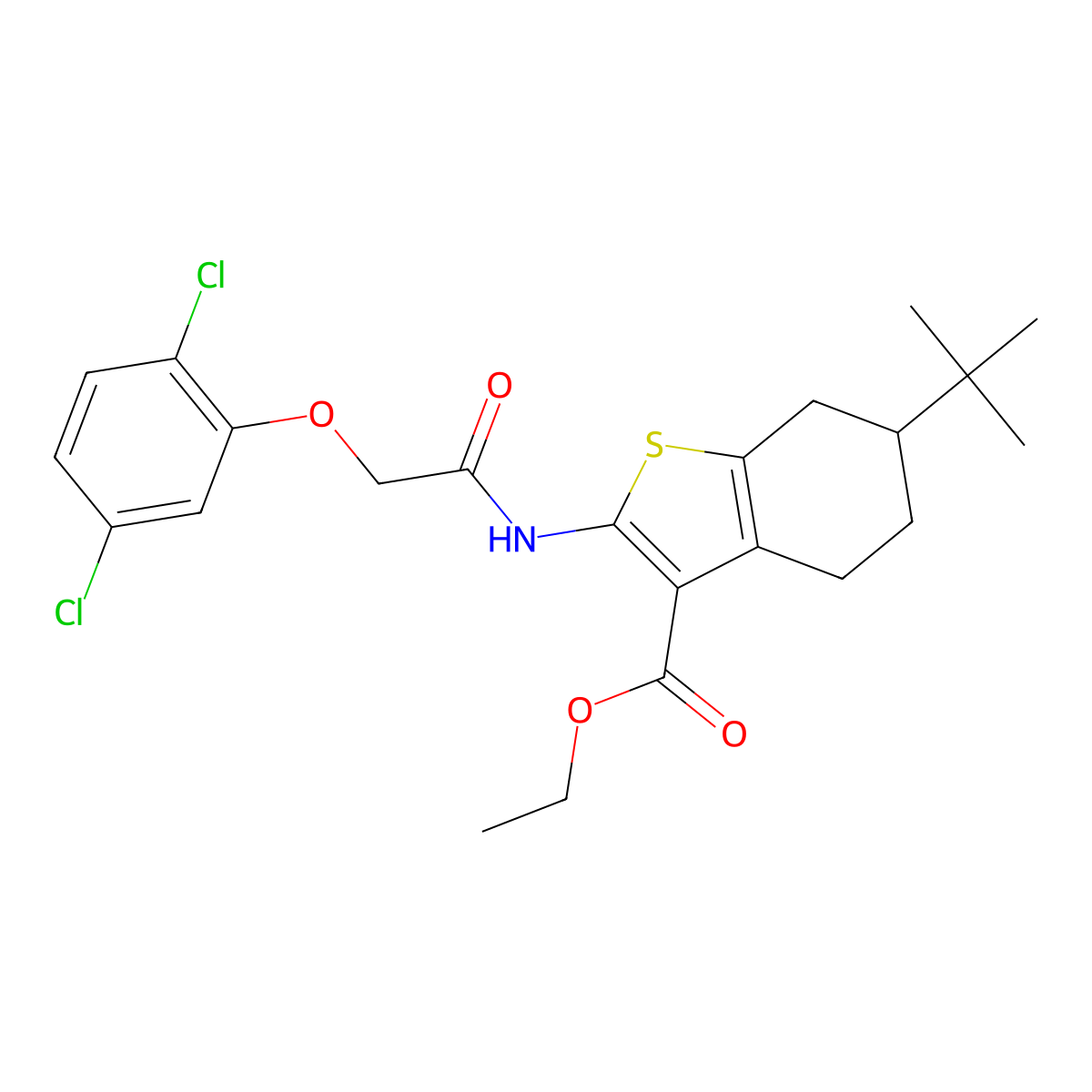 Ethyl 6-tert-butyl-2-{[(2,5-dichlorophenoxy)acetyl]amino}-4,5,6,7-tetrahydro-1-benzothiophene-3-carboxylate molecular structure, CAS 515872-56-7