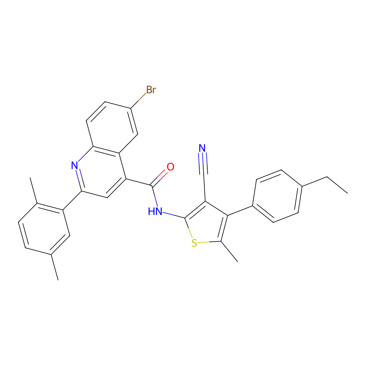 6-bromo-N-[3-cyano-4-(4-ethylphenyl)-5-methylthiophen-2-yl]-2-(2,5-dimethylphenyl)quinoline-4-carboxamide molecular structure, CAS 515872-57-8