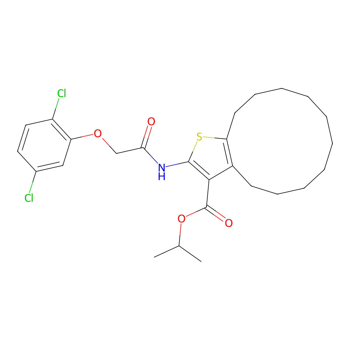 Isopropyl 2-{[(2,5-dichlorophenoxy)acetyl]amino}-4,5,6,7,8,9,10,11,12,13-decahydrocyclododeca[b]thiophene-3-carboxylate molecular structure, CAS 515872-58-9