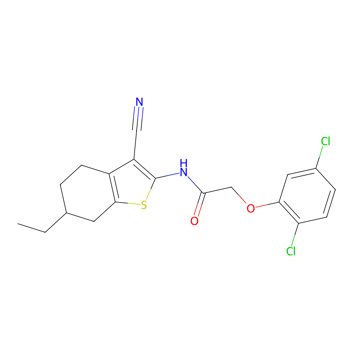 N-(3-cyano-6-ethyl-4,5,6,7-tetrahydro-1-benzothiophen-2-yl)-2-(2,5-dichlorophenoxy)acetamide molecular structure, CAS 515872-59-0