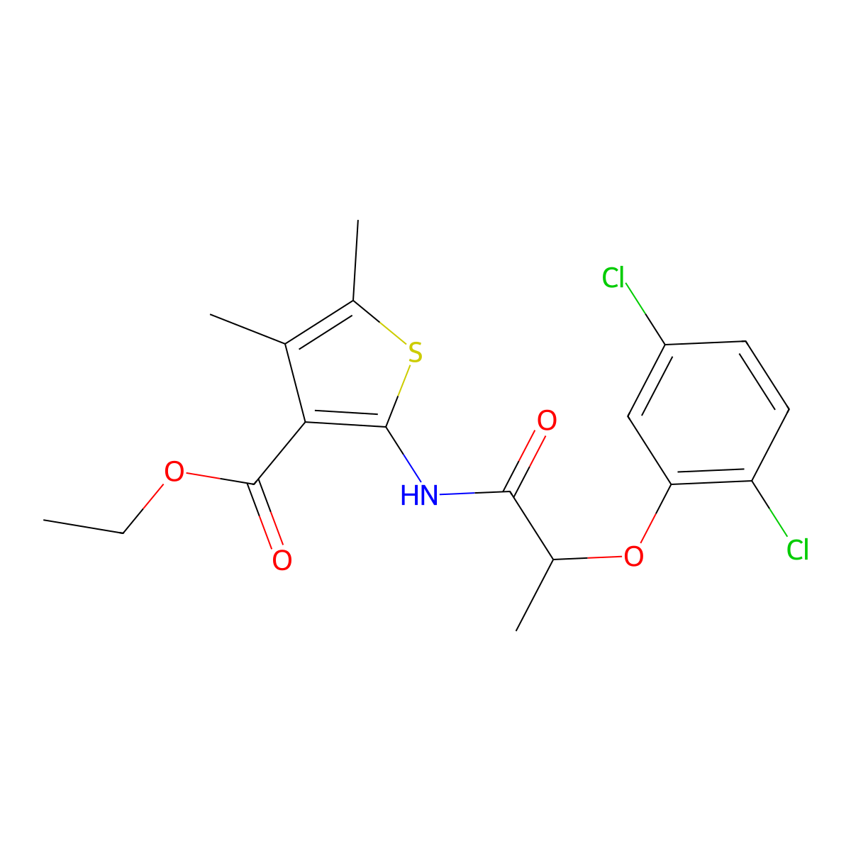 Ethyl 2-[2-(2,5-dichlorophenoxy)propanoylamino]-4,5-dimethylthiophene-3-carboxylate molecular structure, CAS 515872-63-6