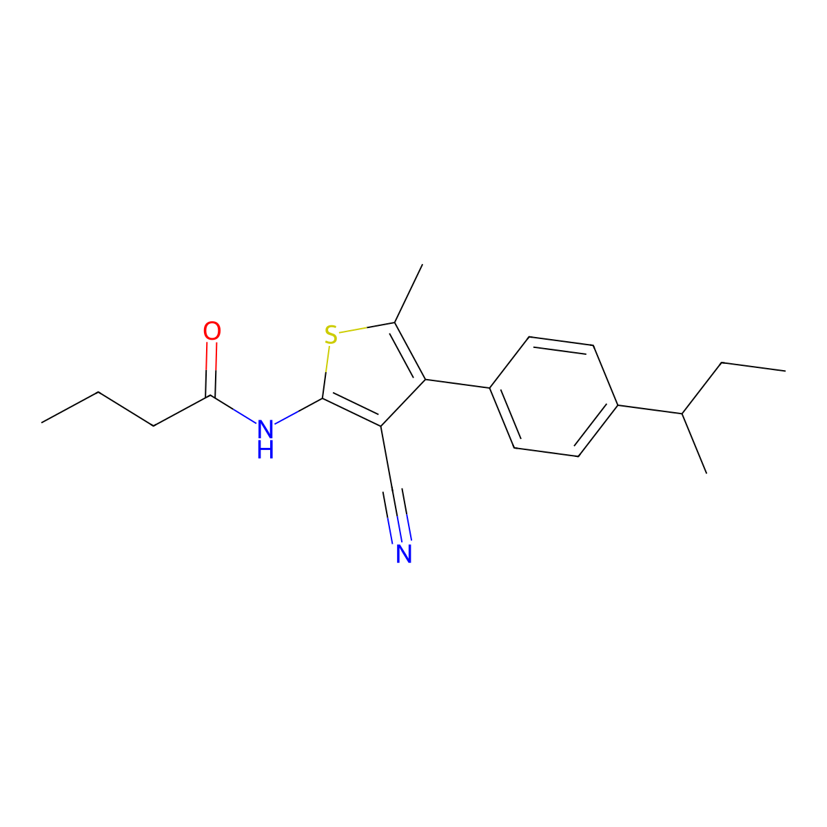 N-[4-(4-sec-butylphenyl)-3-cyano-5-methyl-2-thienyl]butanamide molecular structure, CAS 515872-67-0