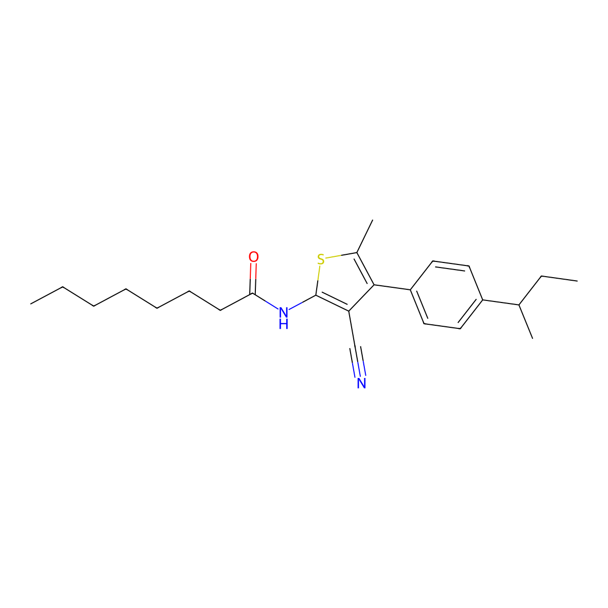 N-[4-(4-butan-2-ylphenyl)-3-cyano-5-methylthiophen-2-yl]octanamide molecular structure, CAS 515872-68-1