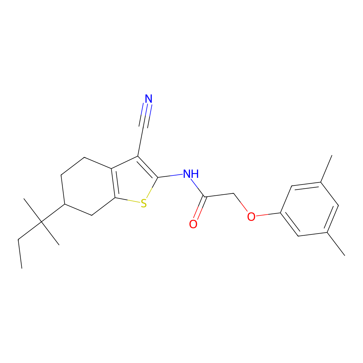 N-[3-cyano-6-(2-methylbutan-2-yl)-4,5,6,7-tetrahydro-1-benzothiophen-2-yl]-2-(3,5-dimethylphenoxy)acetamide molecular structure, CAS 515872-70-5
