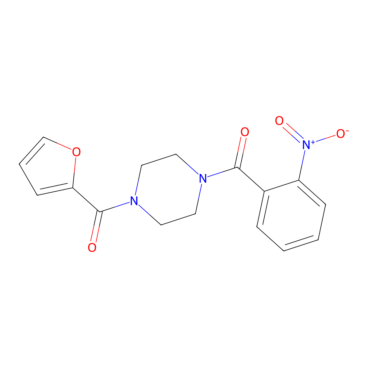 [4-(Furan-2-carbonyl)piperazin-1-yl]-(2-nitrophenyl)methanone molecular structure, CAS 515872-73-8
