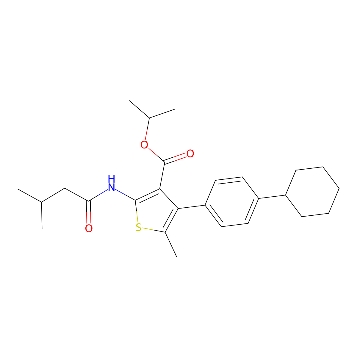 Isopropyl 4-(4-cyclohexylphenyl)-5-methyl-2-[(3-methylbutanoyl)amino]-3-thiophenecarboxylate molecular structure, CAS 515872-84-1