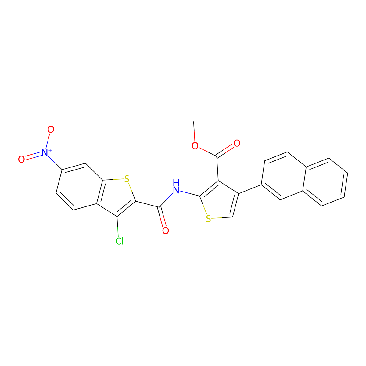 Methyl 2-[(3-chloro-6-nitro-1-benzothiophene-2-carbonyl)amino]-4-naphthalen-2-ylthiophene-3-carboxylate molecular structure, CAS 515872-90-9