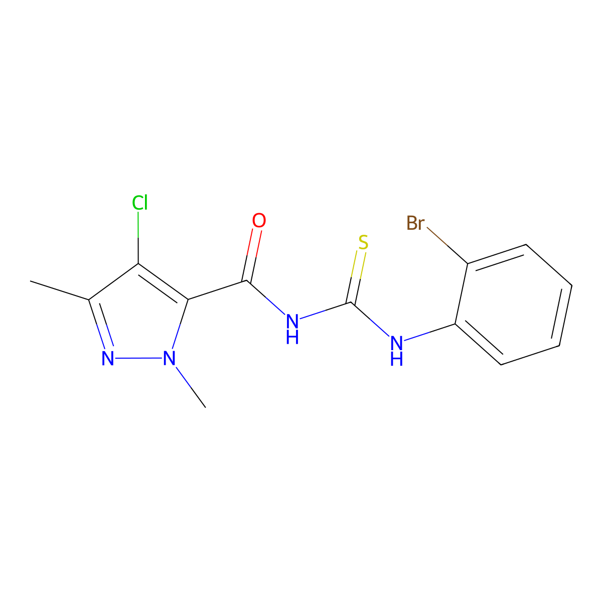 N-(2-bromophenyl)-N'-[(4-chloro-1,3-dimethyl-1H-pyrazol-5-yl)carbonyl]thiourea molecular structure, CAS 515873-27-5