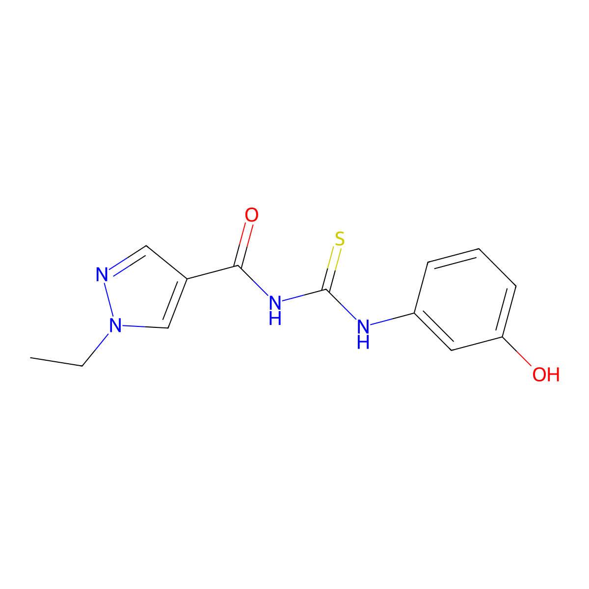 N-[(1-ethyl-1H-pyrazol-4-yl)carbonyl]-N'-(3-hydroxyphenyl)thiourea molecular structure, CAS 515873-28-6