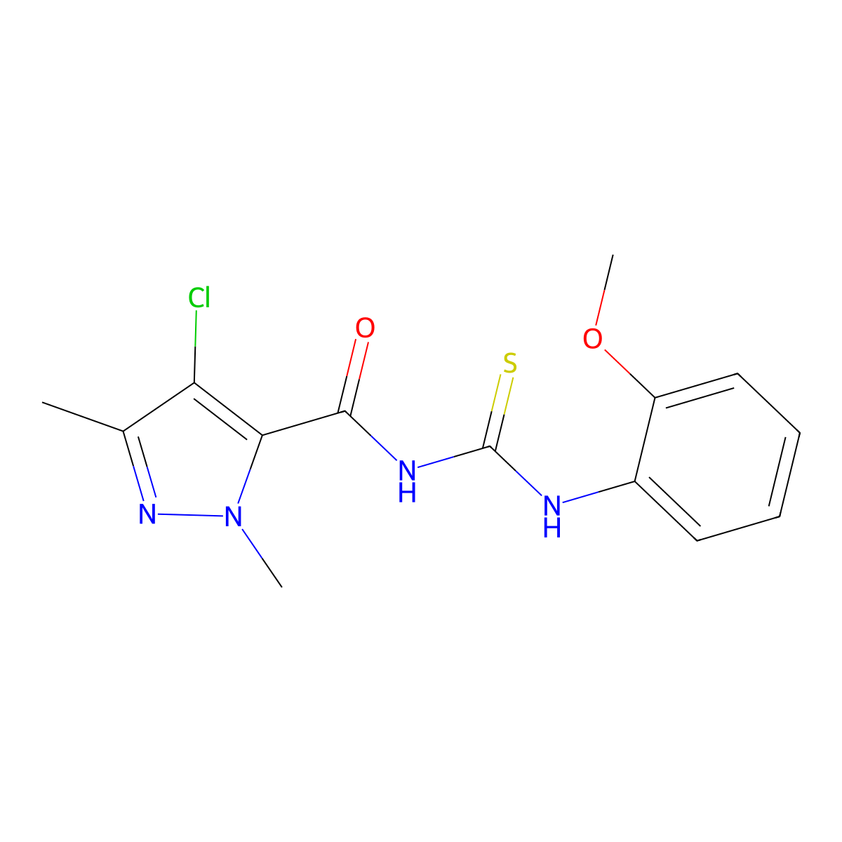 4-chloro-N-[(2-methoxyphenyl)carbamothioyl]-2,5-dimethylpyrazole-3-carboxamide molecular structure, CAS 515873-30-0