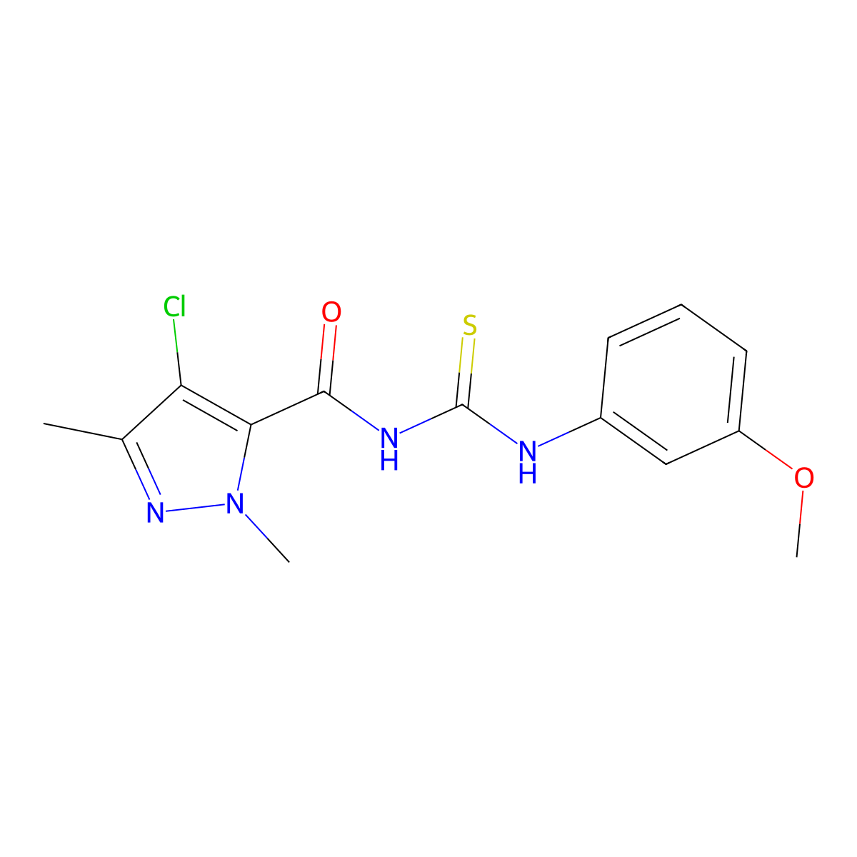 N-[(4-chloro-1,3-dimethyl-1H-pyrazol-5-yl)carbonyl]-N'-(3-methoxyphenyl)thiourea molecular structure, CAS 515873-55-9