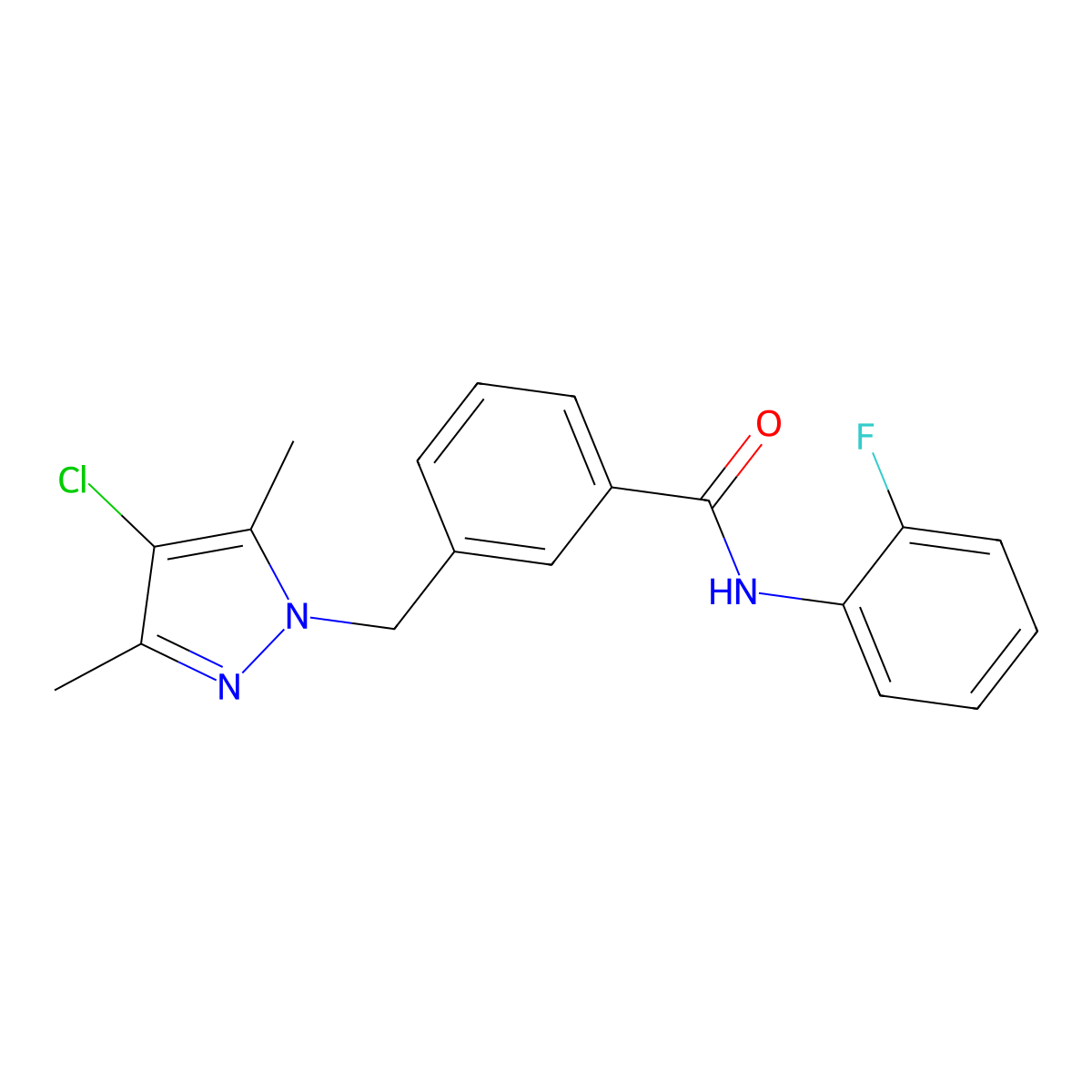 3-((4-Chloro-3,5-dimethyl-1H-pyrazol-1-yl)methyl)-N-(2-fluorophenyl)benzamide molecular structure, CAS 515873-73-1