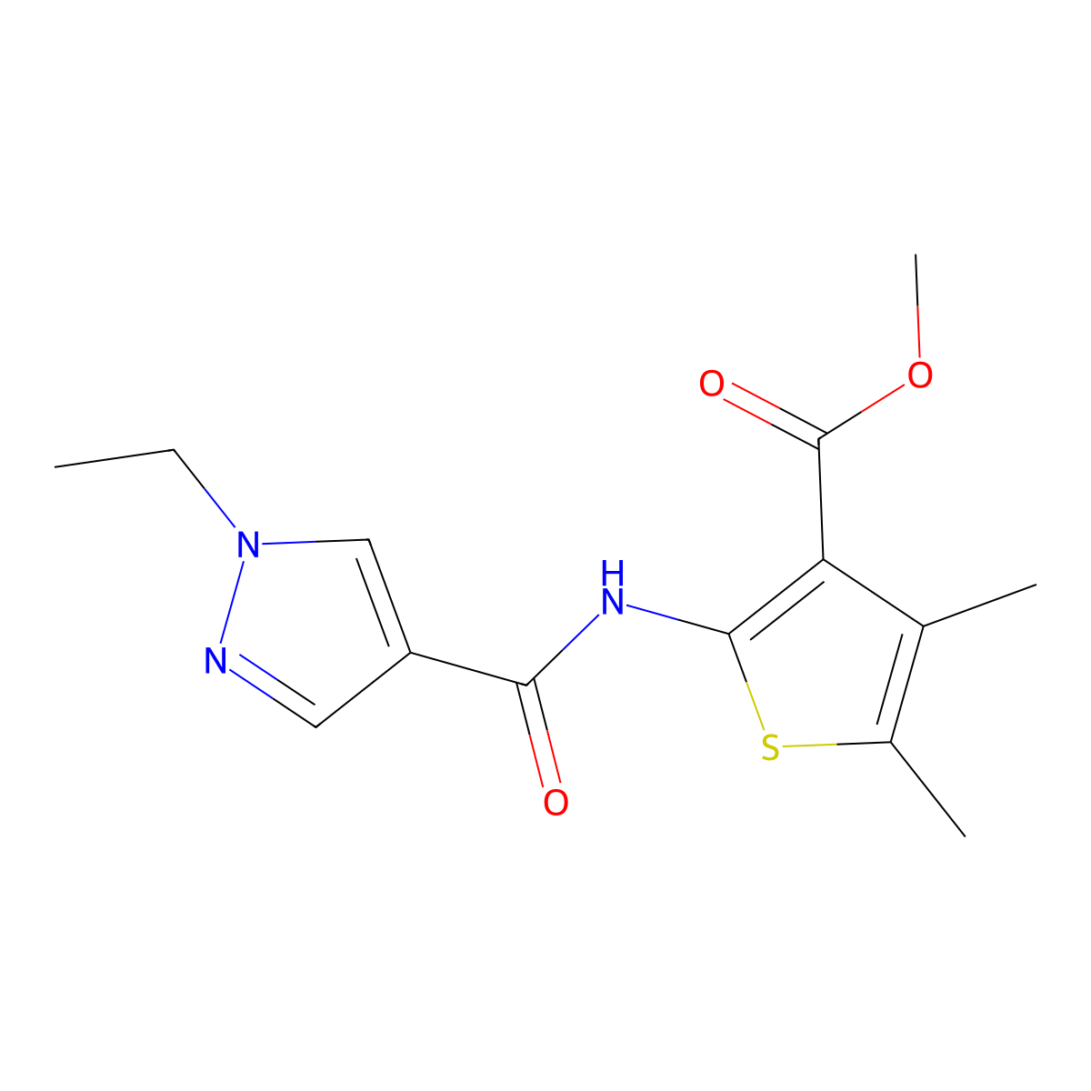methyl 2-{[(1-ethyl-1H-pyrazol-4-yl)carbonyl]amino}-4,5-dimethyl-3-thiophenecarboxylate molecular structure, CAS 515874-26-7