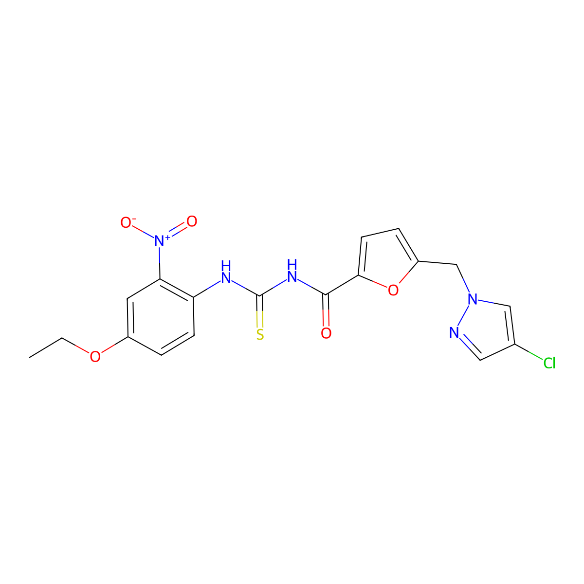 5-[(4-chloropyrazol-1-yl)methyl]-N-[(4-ethoxy-2-nitrophenyl)carbamothioyl]furan-2-carboxamide molecular structure, CAS 515874-36-9