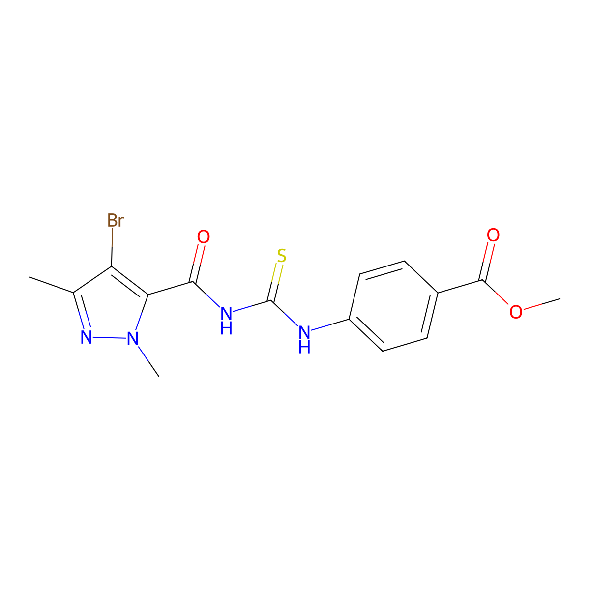 Methyl 4-[(4-bromo-2,5-dimethylpyrazole-3-carbonyl)carbamothioylamino]benzoate molecular structure, CAS 515874-45-0