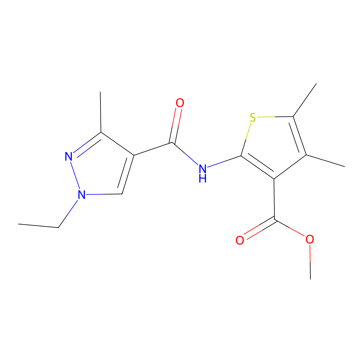 methyl 2-{[(1-ethyl-3-methyl-1H-pyrazol-4-yl)carbonyl]amino}-4,5-dimethyl-3-thiophenecarboxylate molecular structure, CAS 515874-47-2
