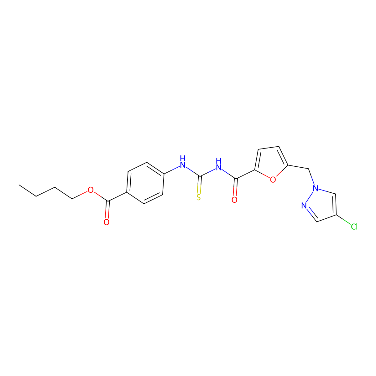 Butyl 4-[[5-[(4-chloropyrazol-1-yl)methyl]furan-2-carbonyl]carbamothioylamino]benzoate molecular structure, CAS 515874-49-4