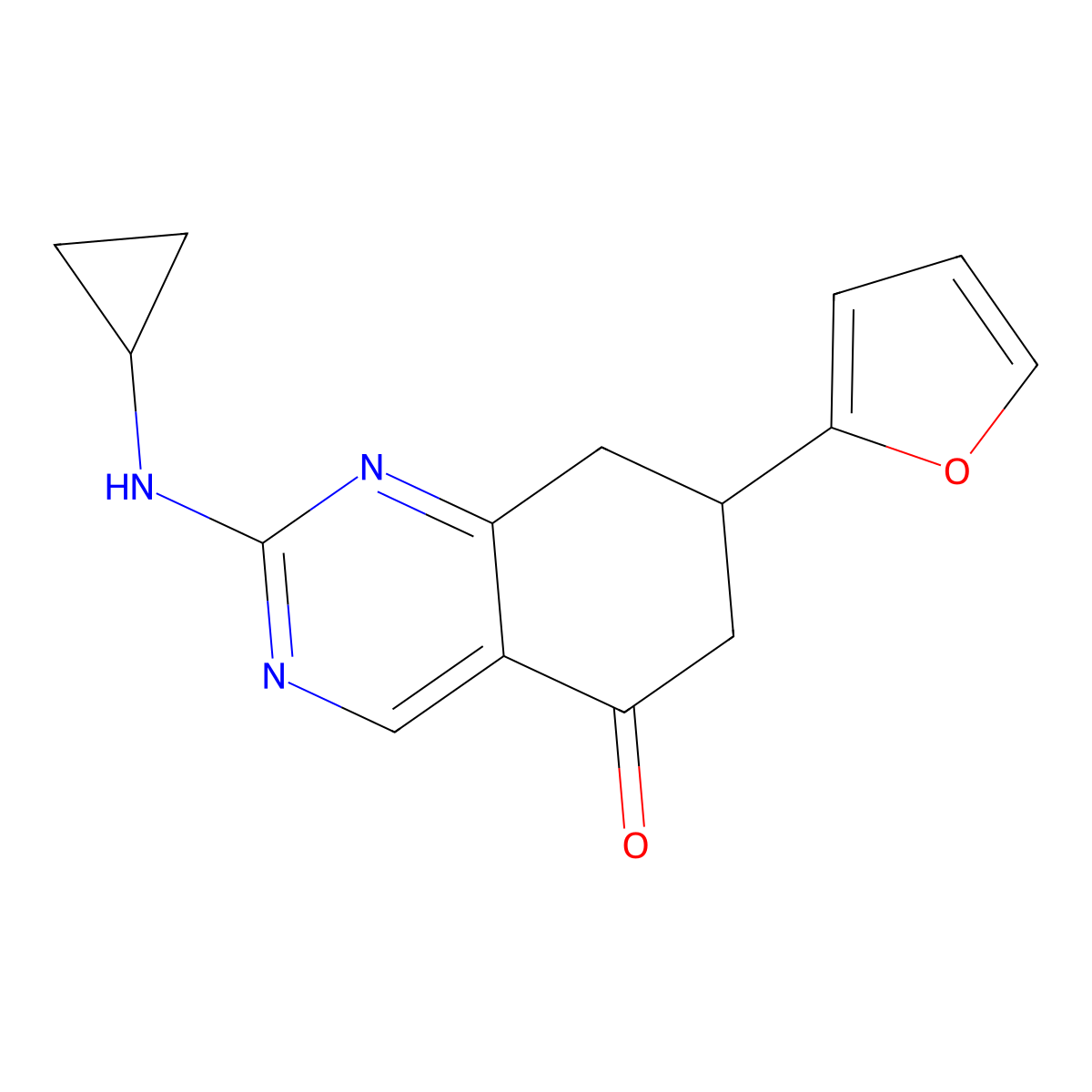2-(cyclopropylamino)-7-(2-furyl)-7,8-dihydro-5(6H)-quinazolinone molecular structure, CAS 515874-78-9