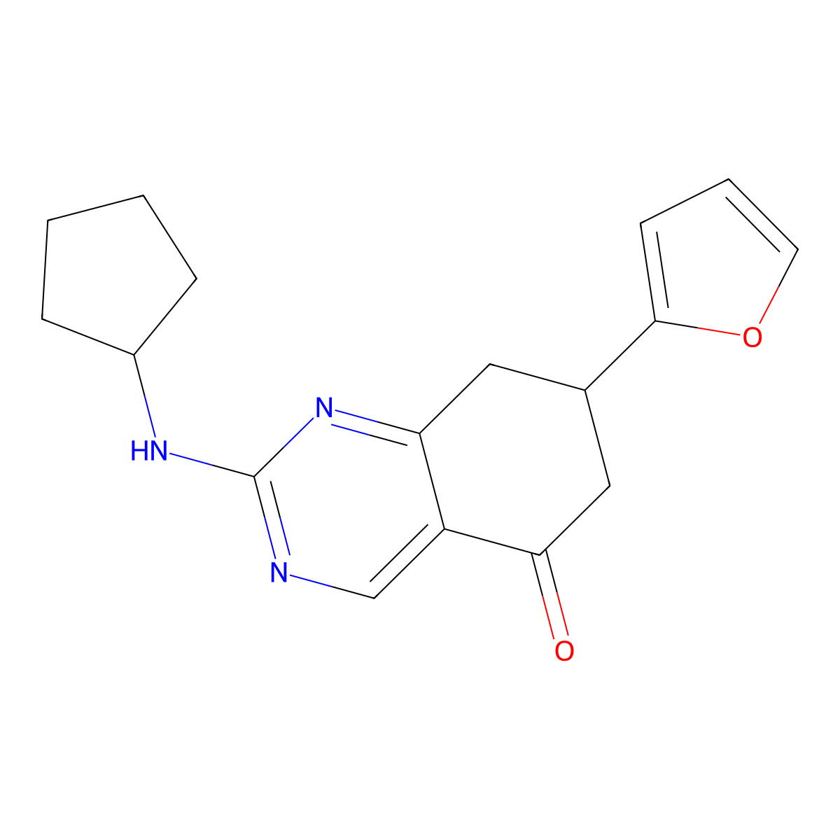 2-(cyclopentylamino)-7-(furan-2-yl)-7,8-dihydroquinazolin-5(6H)-one molecular structure, CAS 515874-79-0