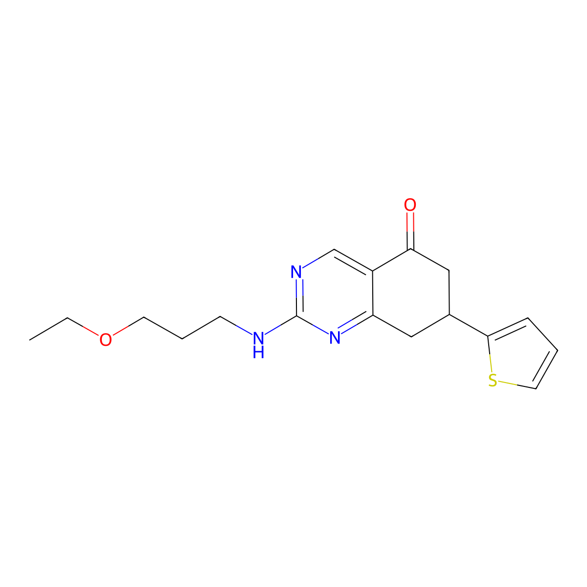 2-[(3-ethoxypropyl)amino]-7-(thiophen-2-yl)-7,8-dihydroquinazolin-5(6H)-one molecular structure, CAS 515874-99-4