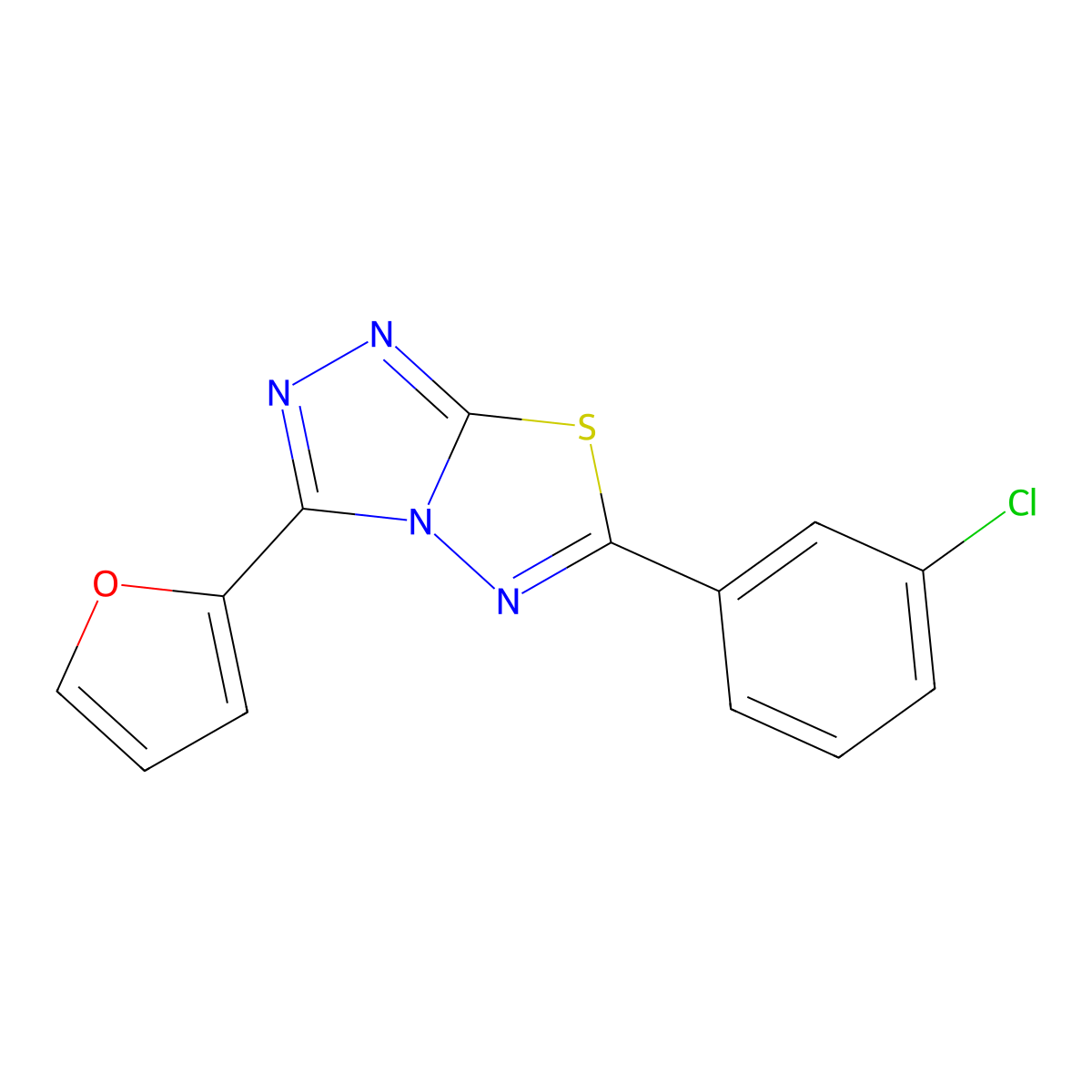 6-(3-Chlorophenyl)-3-(furan-2-yl)-[1,2,4]triazolo[3,4-b][1,3,4]thiadiazole molecular structure, CAS 515875-32-8